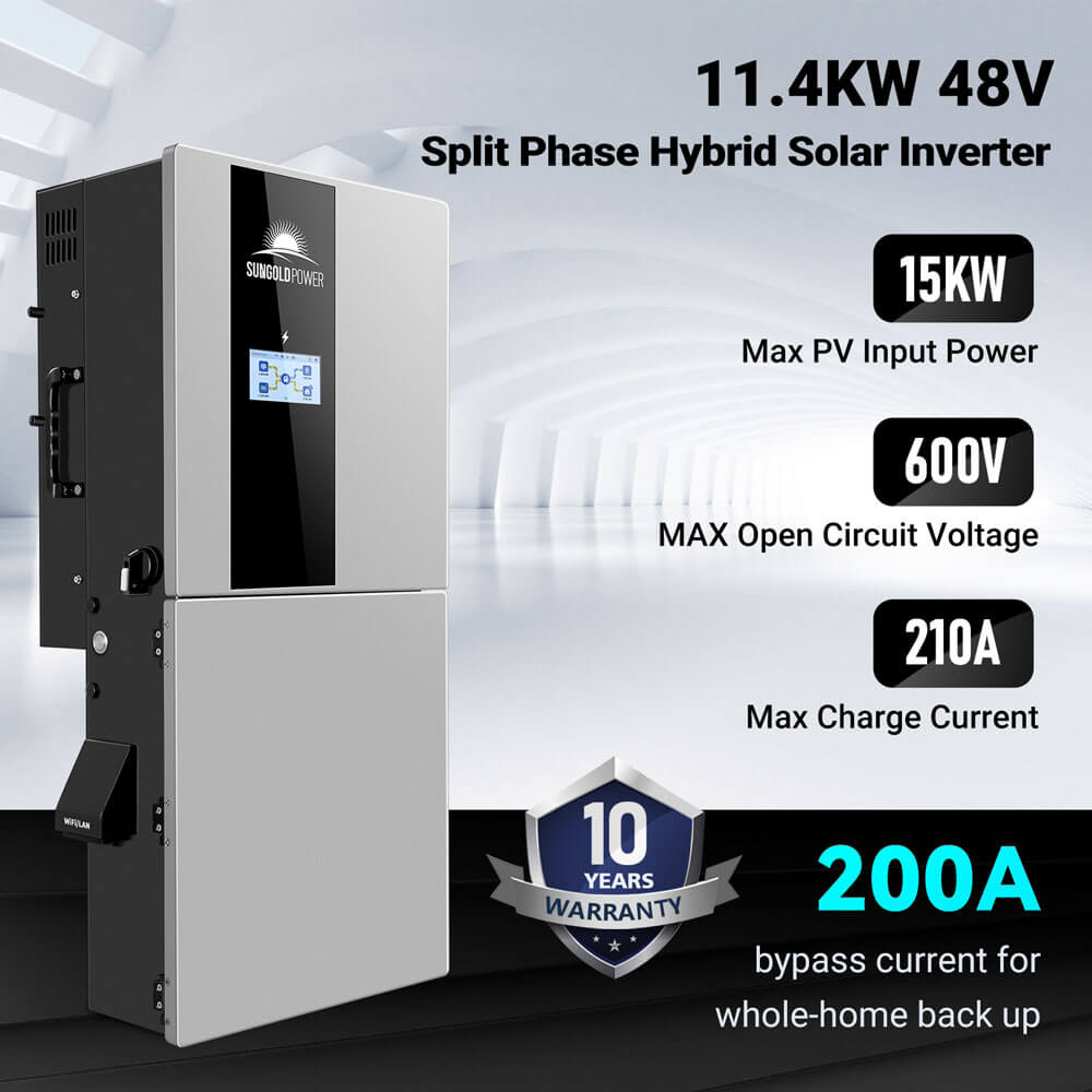 Hybrid Solar Kit 11.4KW 48V Split Phase 51.2 KWH Lithium Battery 36 X 450 Watt Solar Panel SGH-11N5E