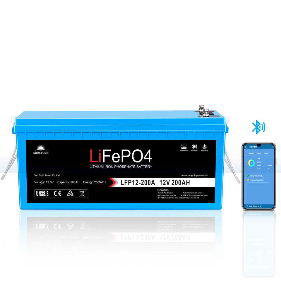 12V 200Ah LiFePo4 Deep Cycle Lithium Battery/ Bluetooth / Self- Heating / IP65