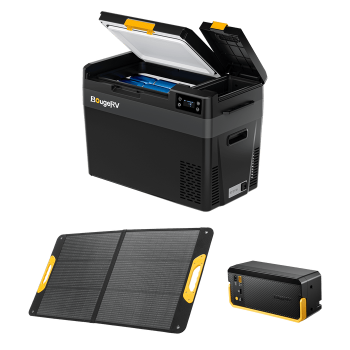 BougeRV CRX3 30QT 12V Portable Electric Cooler Fridge - 100W Solar Fridge Kit