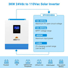 3000W 24V Solar Inverter Charger AC input 120V AC output 120V [PV30-108V / MPPT30- 90V]