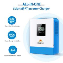 Off-Grid Solar Kit 5000W 48VDC 120V LiFePO4 10.24KWH Lithium Battery 6 X 415 Watts Solar Panels SGR- 5KE