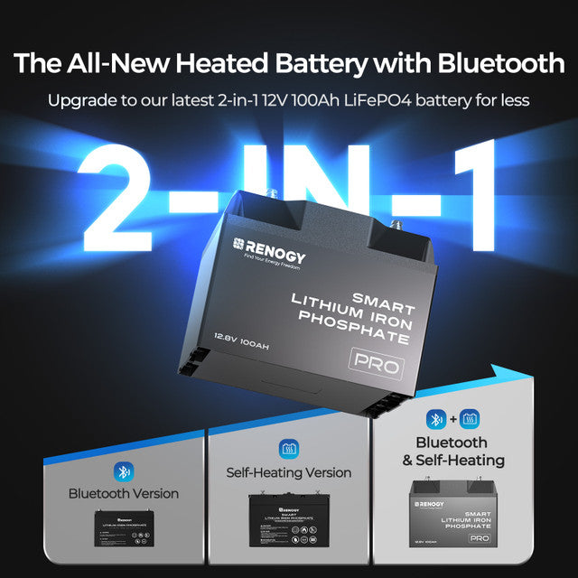 Renogy PRO 12V  100Ah Smart Lithium Iron Phosphate Battery w/Bluetooth & Self Heating