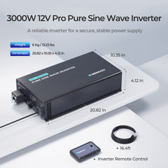 Renogy 3000W 12V Pro Pure Sine Wave Inverter w/ EcoSleep Mode