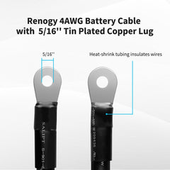 Renogy 12in 4 AWG Copper Battery Interconnect Cable for 5/16 In Lugs