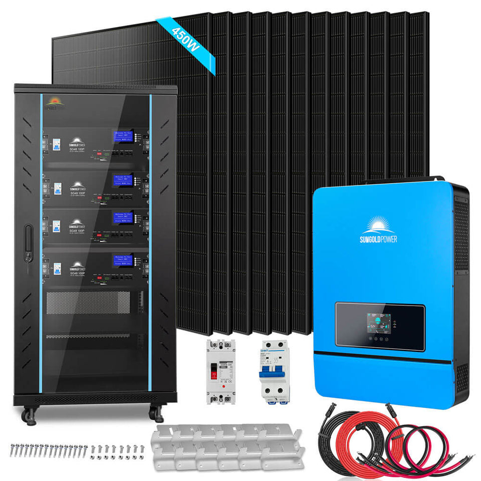 Off-Grid Solar Kit 10KW 48VDC 120V/240V LifePo4 20.48KWH Lithium Battery 12 X 450 Watts Solar Panels SGR-10K20E