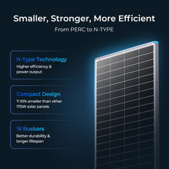 Renogy 16BB N-Type 175W 12V Solar Panel