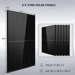 Off-Grid Solar Kit 6500W 48VDC 120/240VAC 10.24KWH PowerWall Lithium Battery 6 X 370 Watts Solar Panels SGM- 6510M