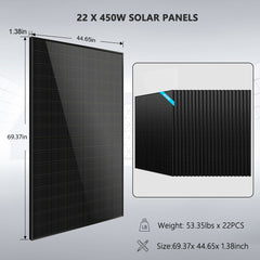 Off Grid Solar Kit 13000W 48VDC 120V/240V LiFePO4 25.6KWH Lithium Battery 22 X 450 Watts Solar Panels SGR- 13K25E