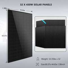 OFF GRID SOLAR KIT 20KW 48VDC 120V/240V LiFePO4 30.72KWH LITHIUM BATTERY 32 X 450 WATTS SOLAR PANELS SGR-20K30E