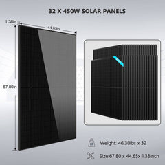 OFF GRID SOLAR KIT 20KW 48VDC 120V/240V LiFePO4 30.72KWH LITHIUM BATTERY 32 X 450 WATTS SOLAR PANELS SGR-20K30E