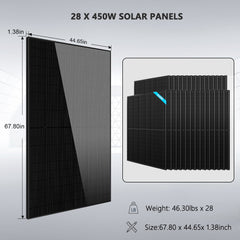 Hybrid Solar Kit 11.4KW 48V Split Phase 30.72KWH Lithium Battery 28 X 450 Watt Solar Panel SGH-11N3E