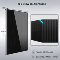 Off Grid Solar Kit 13000W 48VDC 120V/240V LiFePO4 25.6KWH Lithium Battery 22 X 450 Watts Solar Panels SGR- 13K25E