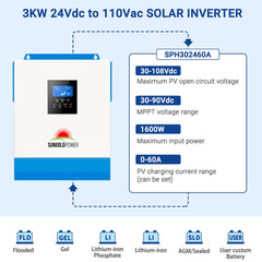3000W 24V Solar Inverter Charger AC input 120V AC output 120V [PV30-108V / MPPT30- 90V]