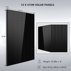 Off-Grid Solar Kit 12000W 48VDC 120V/240V LiFePO4 25.6KWH Lithium Battery 12 X 415 Watts Solar Panels SGR- 12K20E