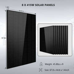 Off-Grid Solar Kit 8000W 48VDC 120V/240V LiFePO4 10.24KWH Lithium Battery 8 X 415 Watts Solar Panels SGR- 8K10E