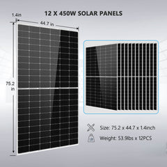 Off Grid Solar Kit 10000W 48VDC 120V/240V LifePO4 20.48KWH Lithium Battery 12 X 450 Watts Solar Panels SGR- 10K2M