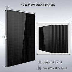 Off Grid Solar Kit 10000W 48VDC 120VAC/240V 20.48KWH Powerwall Lithium Battery 12 X 415 Watts Solar Panels SGM-10M2T