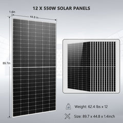 OFF GRID SOLAR KIT 12 X 550 WATTS SOLAR PANELS 20.48KWH-25.6KWH LITHIUM BATTERY 10KW SOLAR INVERTER 48VDC 120V/240V SGR-10K25S