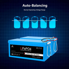 24V 100Ah LiFePO4 Deep Cycle Lithium Battery Bluetooth / Self- Heating / IP65