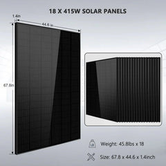 Off-Grid Solar Kit 18000W 48VDC 120V/240V LiFePO4 30.72KWH Lithium Battery 20 X 415 Watts Solar Panels SGR- 18K20E