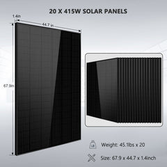 Off-Grid Solar Kit 18000W 48VDC 120V/240V LiFePO4 30.72KWH Lithium Battery 20 X 415 Watts Solar Panels SGR- 18K20E