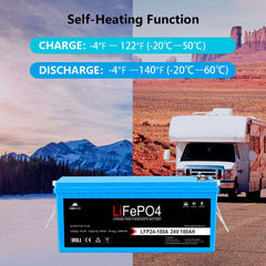 24V 100Ah LiFePO4 Deep Cycle Lithium Battery Bluetooth / Self- Heating / IP65