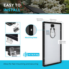 Renogy 100W 12V Monocrystalline Solar Panel Black Frame