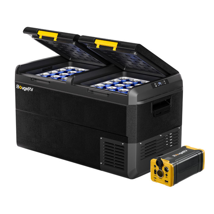 BougeRV CRS 79 Quart 12V Dual Zone Car Fridge Freezer - Fridge+Battery