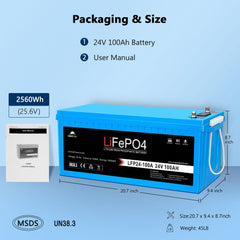 24V 100Ah LiFePO4 Deep Cycle Lithium Battery Bluetooth / Self- Heating / IP65