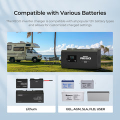 Renogy REGO 3000W 12V Pure Sine Wave Inverter Charger w/ LCD Display