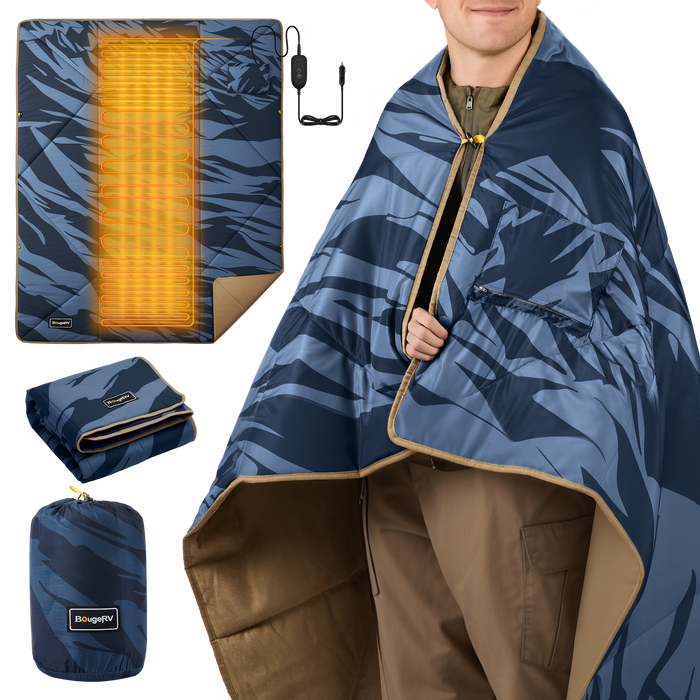 BougeRV 12V Portable Heated Blanket (Blue)