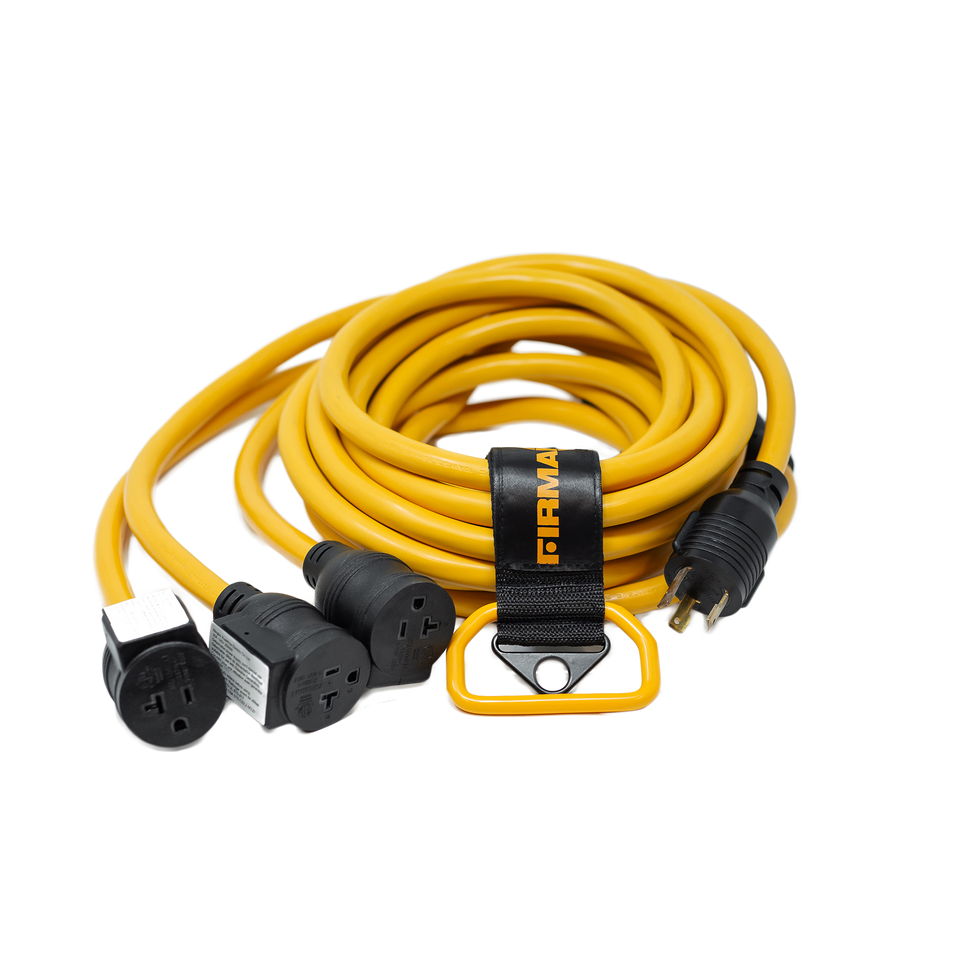 25' Heavy Duty L5-30P to (3) 5-20R Power Cord With Storage Strap