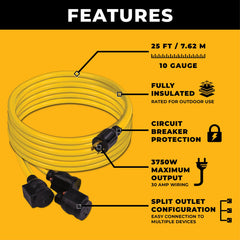 25' Heavy Duty L5-30P to (3) 5-20R Power Cord With Storage Strap - image 2
