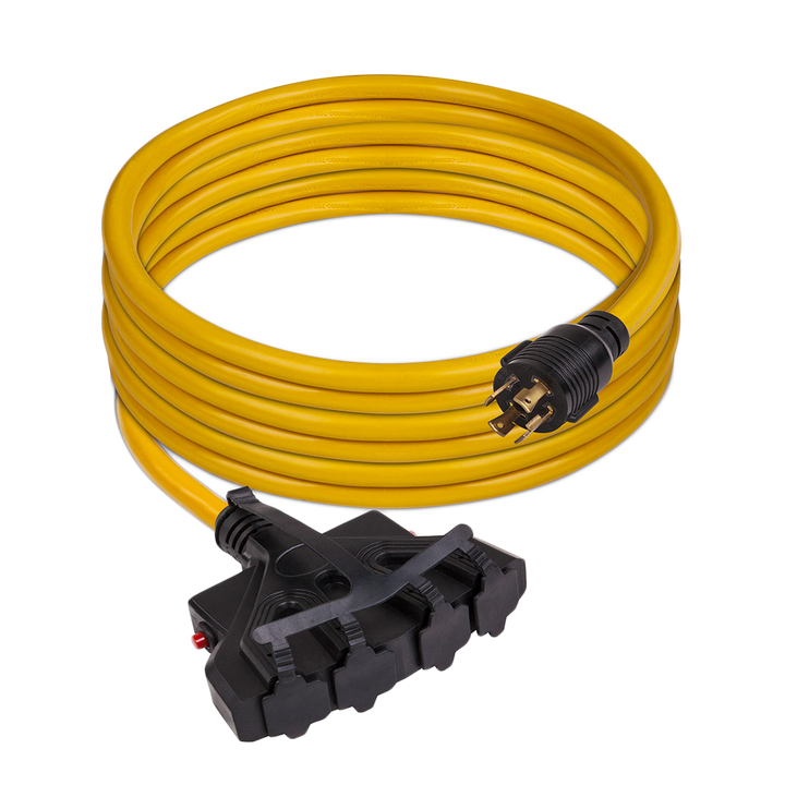 25ft Heavy Duty L14-30P to (4) 5-20R Power Cord With Storage Strap