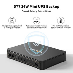 Pecron D77 DC UPS Battery Backup, 76.96Wh Small UPS for WiFi Router/Modem/Security Camera/Phone, With PoE Port, 5V/9V/12V