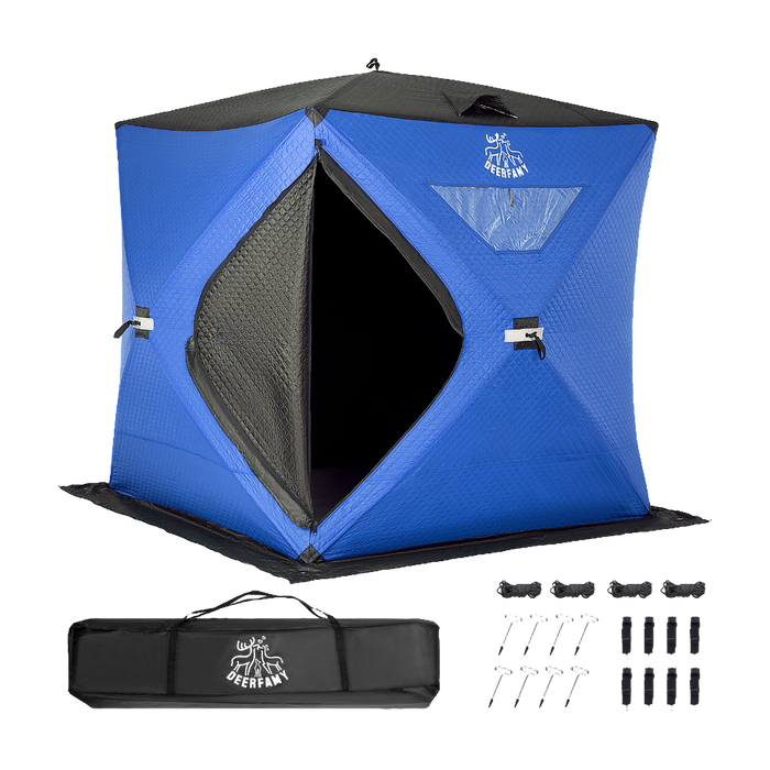 DEERFAMY Insulated Double-Layer Ice Fishing Shelter Portable Tent(3-4 People)