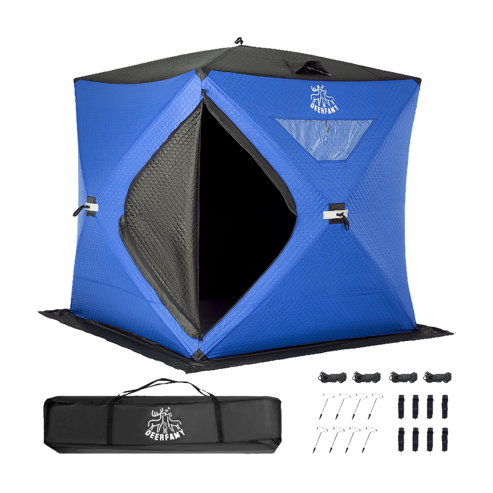 DEERFAMY Insulated Double-Layer Ice Fishing Shelter Portable Tent(3-4 People)