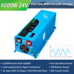 Off Grid Solar Kit 6000W 24VDC 120V/240V LiFePO4 10.24KWH Lithium Battery 6 X 370 Watt Solar Panels SGK- PRO62