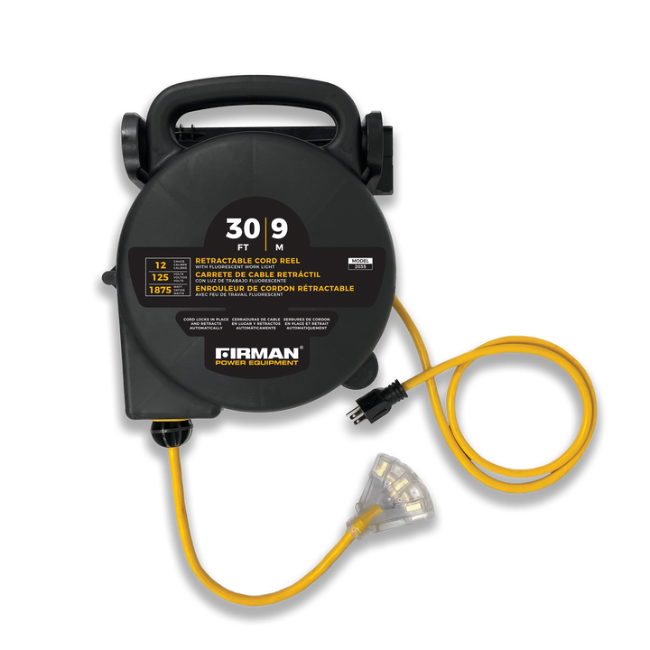 30ft Retractable Extension Cord Reel 5-15P to 4x5-20R