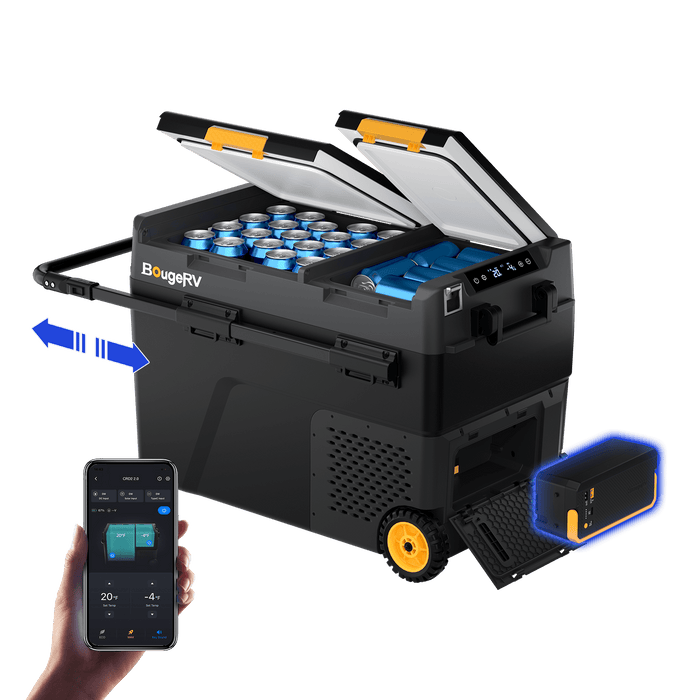 BougeRV New CRD2 V2.0 52QT Dual Zone 12V Portable Fridge with 240Wh Battery - Fridge with Battery
