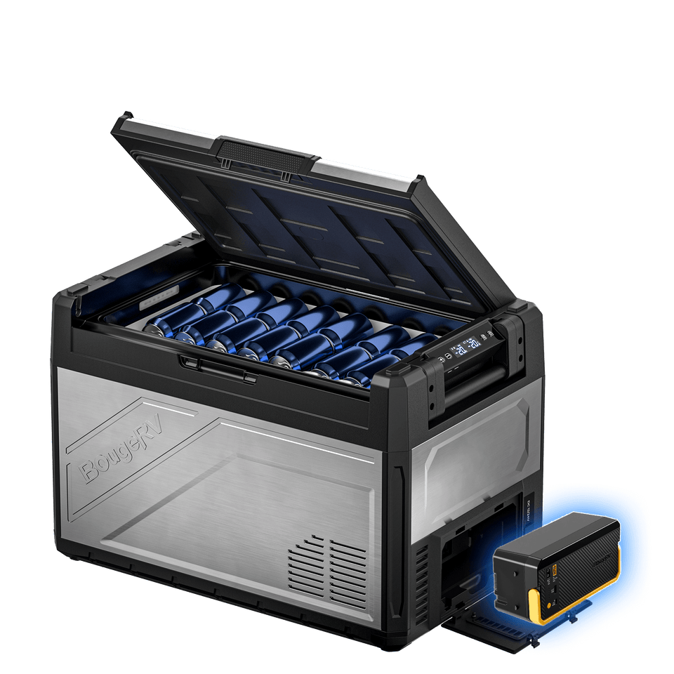 BougeRV New Rocky V3.0 55QT Dual Zone 12V Car Fridge with 240Wh Battery