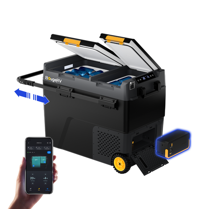 BougeRV New CRD2 V2.0 61QT Dual Zone 12V Portable Fridge with 240Wh Battery - Fridge with Battery