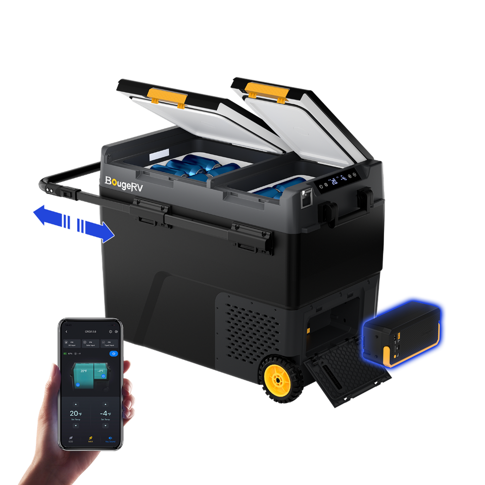 BougeRV New CRD2 V2.0 61QT Dual Zone 12V Portable Fridge with 240Wh Battery