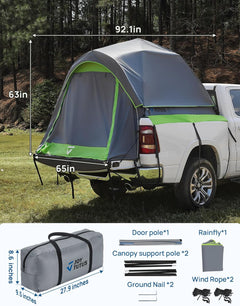 Semi-Automatic Truck Bed Tent with Awning – Quick Setup 2-Person Pickup Tent