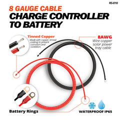 Extension Cable to Connect Charge Controller to Battery | Pair of Red and Black Extension Wires to Connect Charge Controller to Battery Cable | Choose Gauge: 8AWG, 10AWG