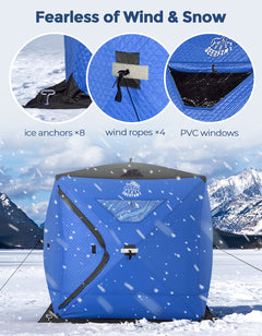 DEERFAMY Insulated Double-Layer Ice Fishing Shelter Portable Tent(3-4 People)