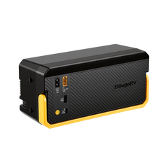 BougeRV detachable fridge battery, angled view of its power ports