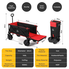 BougeRV 140L Capacity Outdoor Foldable Folding Wagon（DEERFAMY）