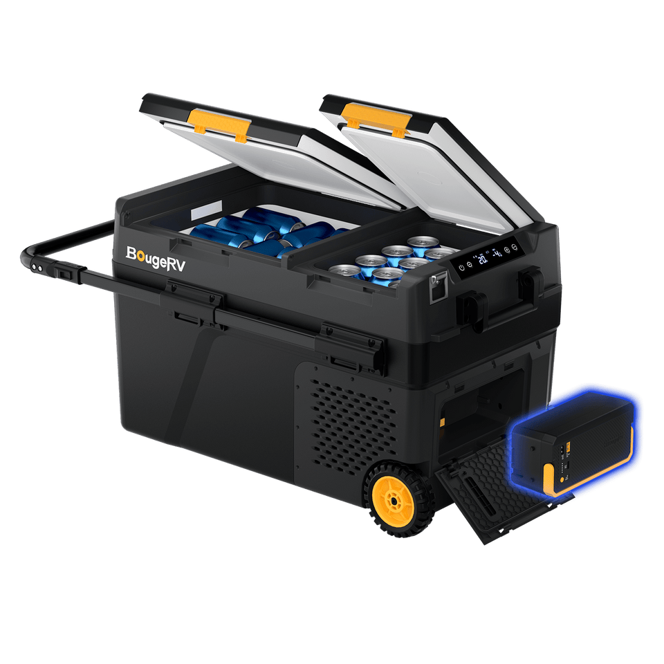 BougeRV New CRD2 V2.0 43QT Dual Zone 12V Portable Fridge with 240Wh Battery