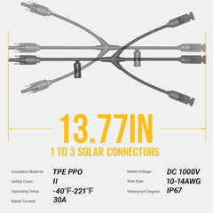 BougeRV Solar Y Branch Connector 3 to 1(M/FFF and F/MMM)